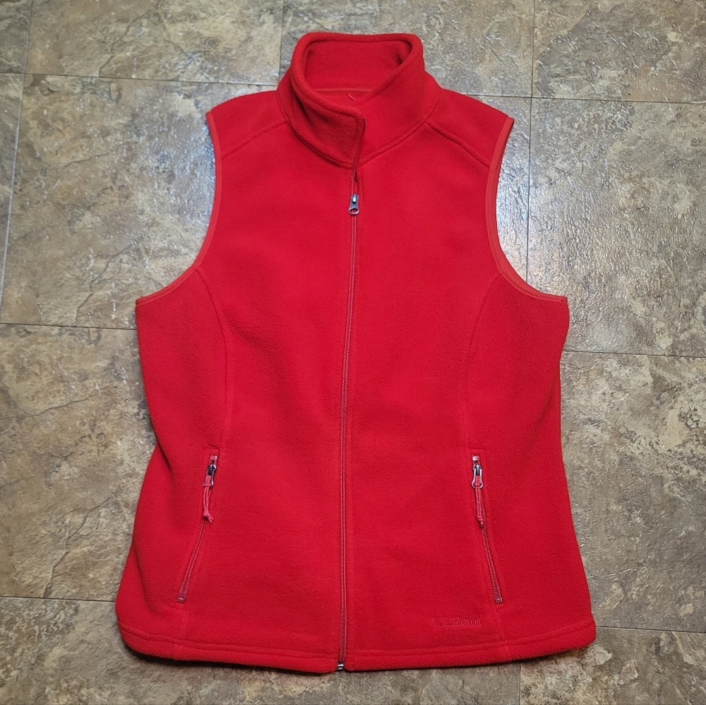 L.L. Bean Fleece Vest Womens Medium M Orange Full Zip Mock Neck Outdoor